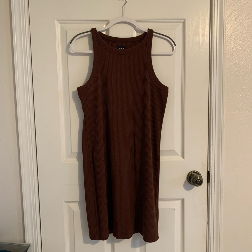 GAP Brown Sleeveless Halter Sheath Midi Dress